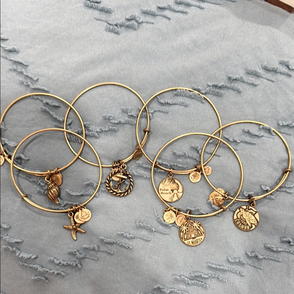 Gold Charm Bracelet Set with Beach-Themed Charms. Alex and Ani charm bracelets